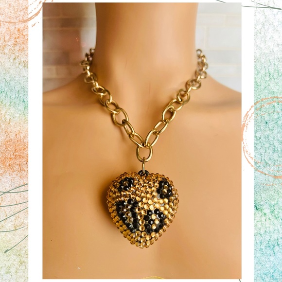 Betsey Johnson Vintage Leopard Heart Link Chain Necklace - Picture 3 of 8